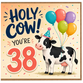 38th Birthday Card, Holy Cow You're 38 Funny Cow Party Card