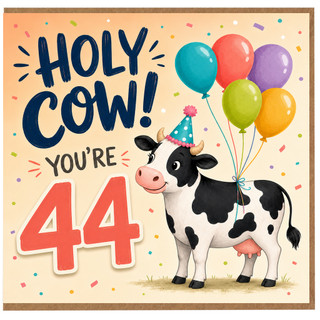44th Birthday Card, Holy Cow You're 44 Funny Cow Birthday Card
