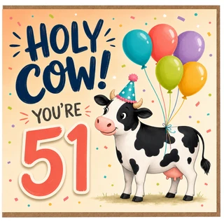 51st Birthday Card, Funny Holy Cow Cow Card for 51 Year Old