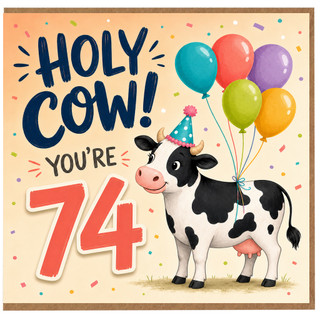 74th Birthday Card, Holy Cow You're 74 Funny Cow Birthday Card