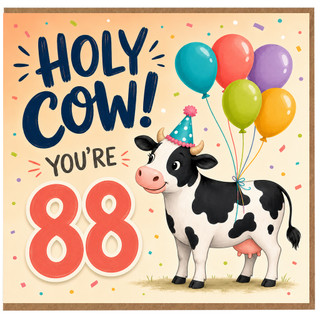 88th Birthday Card, Holy Cow You're 88 Fun Cow Birthday Card