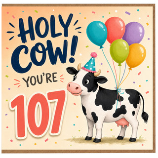 107th Birthday Card, Holy Cow You’re 107 Funny Birthday Card