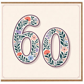 60th Birthday Card, Floral Number 60 Card