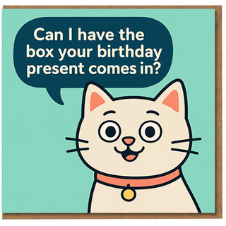 Funny Cat Birthday Card - Can I Have the Box Your Birthday Present Comes In? Cute Cat Lover Humour Greeting Card