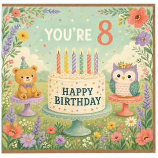 8th Birthday Card, Cute Teddy Bear and Owl Birthday Card