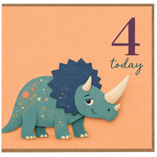 4th Birthday Card, Cute Triceratops Dinosaur 4 Today