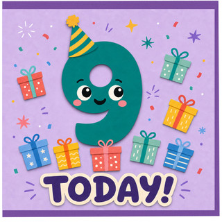 9th Birthday Card, Cute Today Party Hat Number 9 Birthday Card