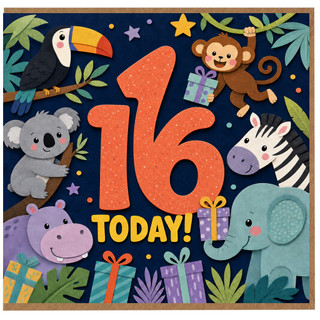 16th Birthday Card, Jungle Animals Today Card