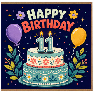 11th Birthday Card, Happy Birthday Card for Age 11