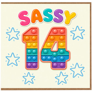 14th Birthday Card, Sassy Rainbow Pop It Style Design