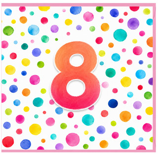 8th Birthday Card, Colourful Number 8 Polka Dot Design