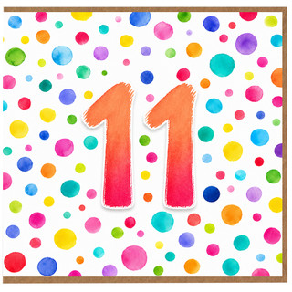 11th Birthday Card, Colourful Polka Dot Number 11 Card