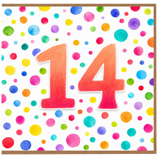 14th Birthday Card, Colourful Polka Dot Design