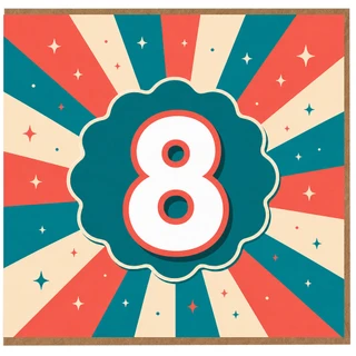 8th Birthday Card, Retro Number 8 Party Design