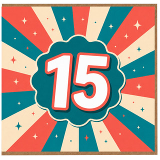 15th Birthday Card, Retro Sunburst Number 15 Card