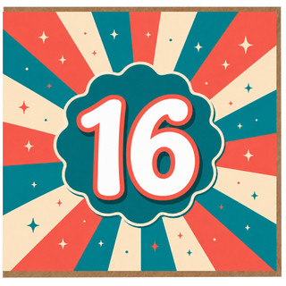 16th Birthday Card, Retro Starburst Design