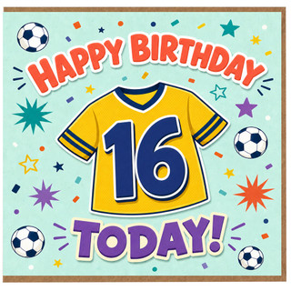 16th Birthday Card, Soccer Football Jersey Design