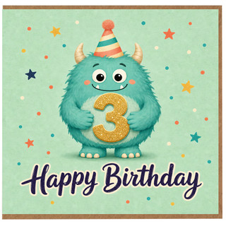 3rd Birthday Card, Cute Monster Happy Birthday Card
