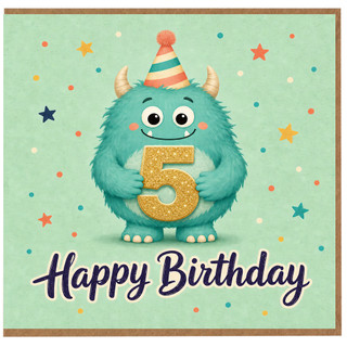 5th Birthday Card, Cute Monster Happy Birthday Card