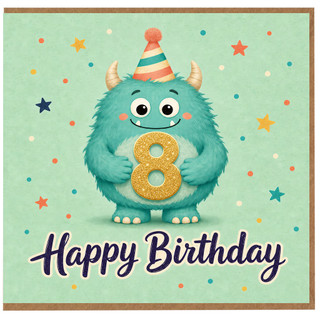 8th Birthday Card, Cute Monster Happy Birthday Card