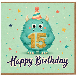 15th Birthday Card, Cute Monster Happy Birthday Card