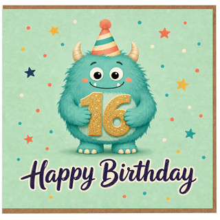 16th Birthday Card, Cute Monster Happy Birthday Card