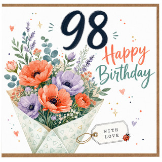 98th Birthday Card, Happy 98th Birthday Floral Bouquet Card