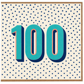 100th Birthday Card, Retro Polka Dot Number 100 Card
