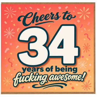 34th Birthday Card, Cheers to 34 Years of Being Awesome
