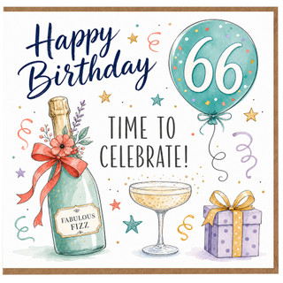 66th Birthday Card, Happy Birthday Time to Celebrate Card