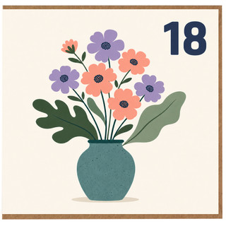 18th Birthday Card, Floral Vase Design