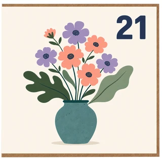 21st Birthday Card, Floral Vase Design