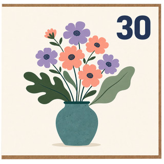 30th Birthday Card, Floral Vase Design