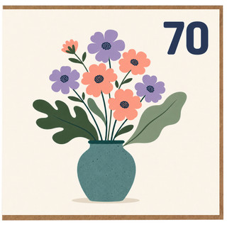 70th Birthday Card, Floral Vase Bouquet Design