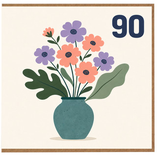 90th Birthday Card, Floral Vase Design