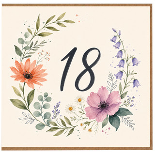 18th Birthday Card, Floral Wreath Design