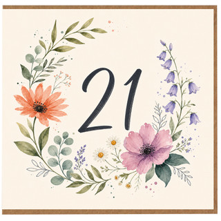 21st Birthday Card, Floral Wreath Design