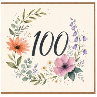 100th Birthday Card, Floral Wreath Design