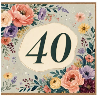 40th Birthday Card, Floral Watercolour Design