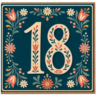 18th Birthday Card, Floral Vintage Style Number 18 Card