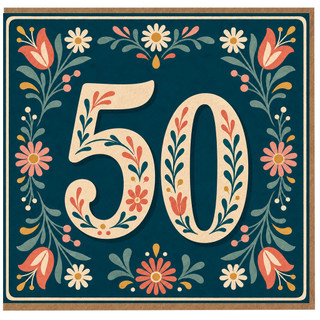 50th Birthday Card, Floral Number 50 Card