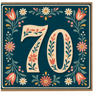 70th Birthday Card, Floral Number 70 Card