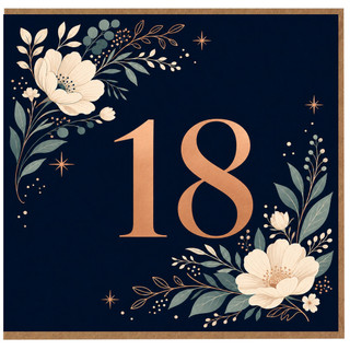 18th Birthday Card, Floral Navy 18th Birthday Greeting Card