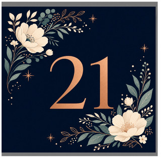 21st Birthday Card, Elegant Floral Gold Number 21 Card