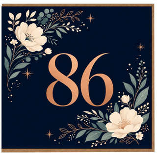 86th Birthday Card, Elegant Floral Number 86 Birthday Card