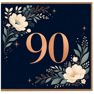 90th Birthday Card, Elegant Floral Celebration Card