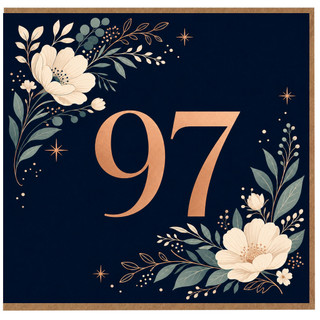 97th Birthday Card, Elegant Floral Navy 97 Birthday Card