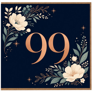 99th Birthday Card, Floral Navy 99 Birthday Card