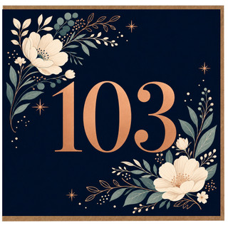 103rd Birthday Card, Elegant Floral Number 103 Card
