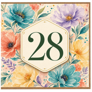 28th Birthday Card, Floral Watercolour Number 28 Card